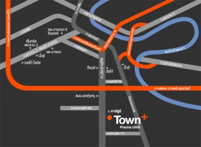 แผนที่Town Plus Pracha Uthit Tow ทาวน์พลัส ประชาอุทิศ ทาวน์เฮาส์ 2 ชั้น อาคารพาณิชย์ ถนนประชาอุทิศ