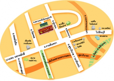 แผนที่เรสซิเด้นซ์พาร์ค ชวนชื่นซิตี้ โครงการบ้านจัดสรร บ้านเดี่ยว ถนนคู้บอน รามอินทรา