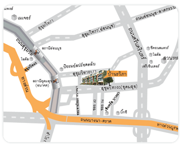แผนที่บ้านรวิภา สุขุมวิท 103 Baan Ravipa Sukhumvit 103 ทาวน์โฮม 4 ชั้น Townhome